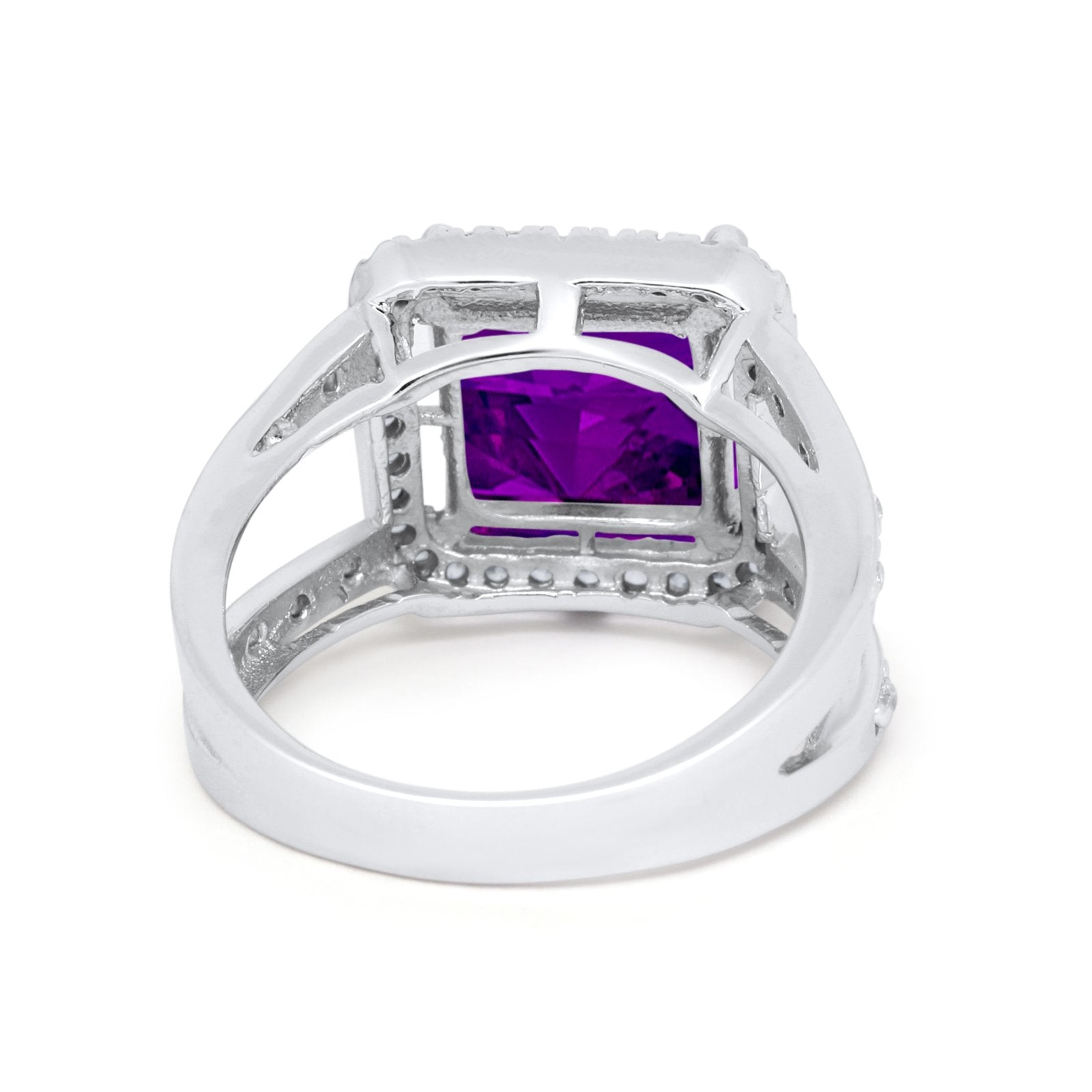 Halo Princess Shape Engagement Ring Simulated CZ 925 Sterling Silver