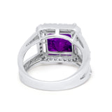 Halo Princess Shape Engagement Ring Simulated CZ 925 Sterling Silver