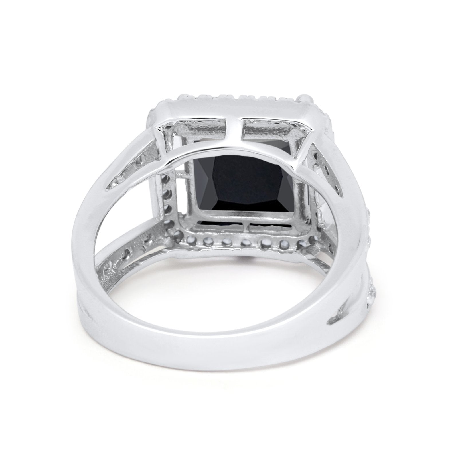 Halo Princess Shape Engagement Ring Simulated CZ 925 Sterling Silver