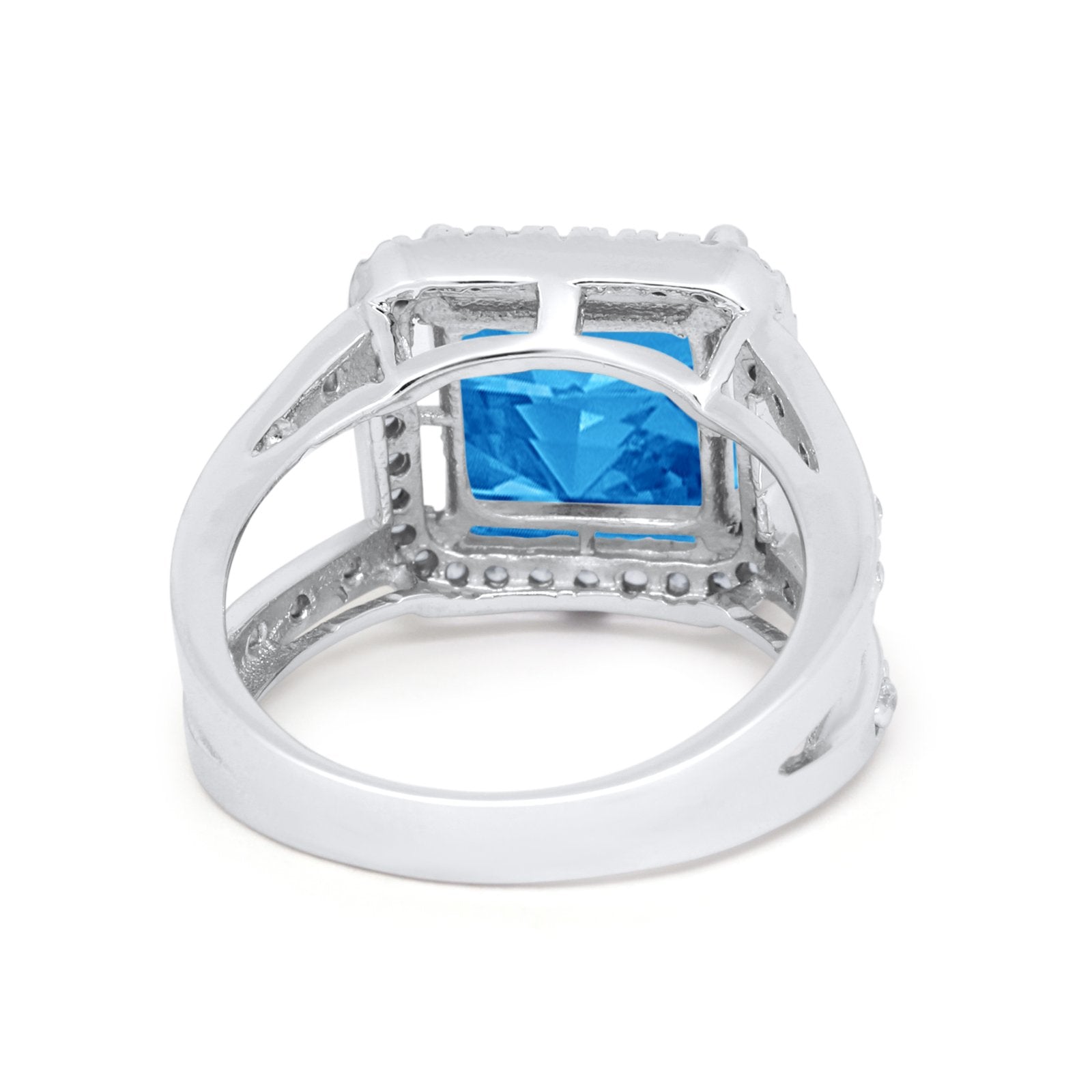 Halo Princess Shape Engagement Ring Simulated CZ 925 Sterling Silver