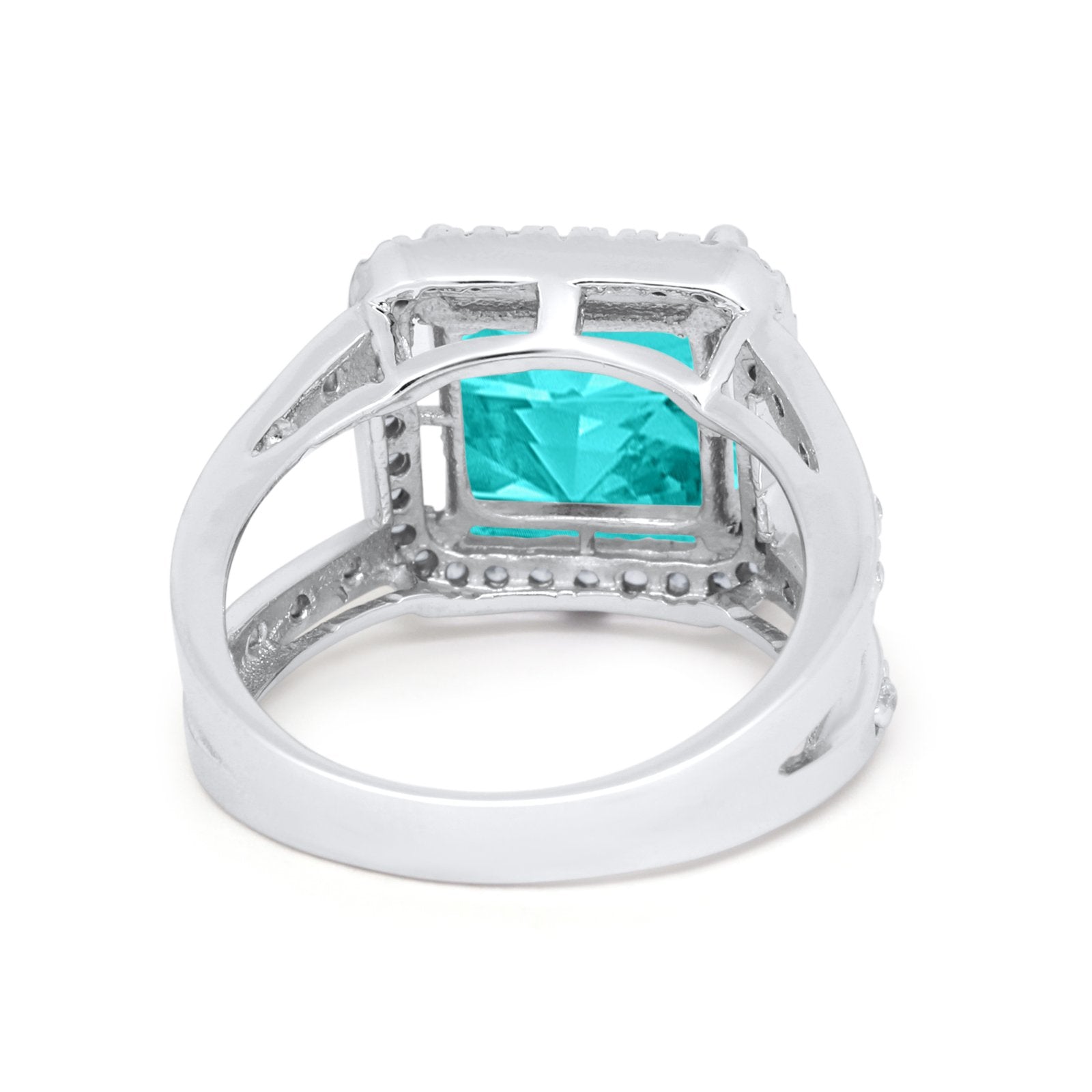 Halo Princess Shape Engagement Ring Simulated CZ 925 Sterling Silver