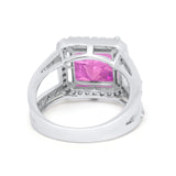Halo Princess Shape Engagement Ring Simulated CZ 925 Sterling Silver