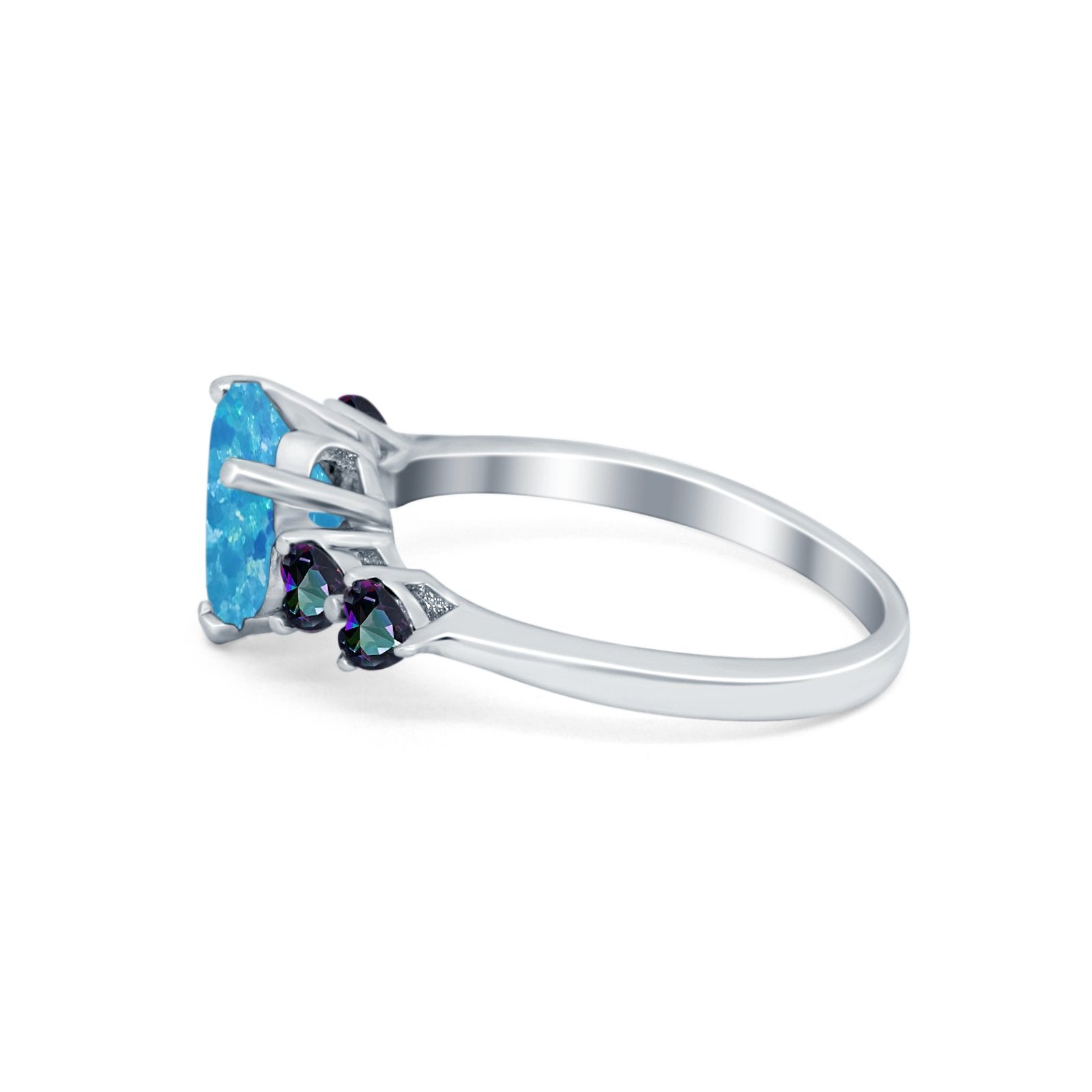 Heart Promise Wedding Ring Simulated Rainbow Cubic Zirconia 925 Sterling Silver