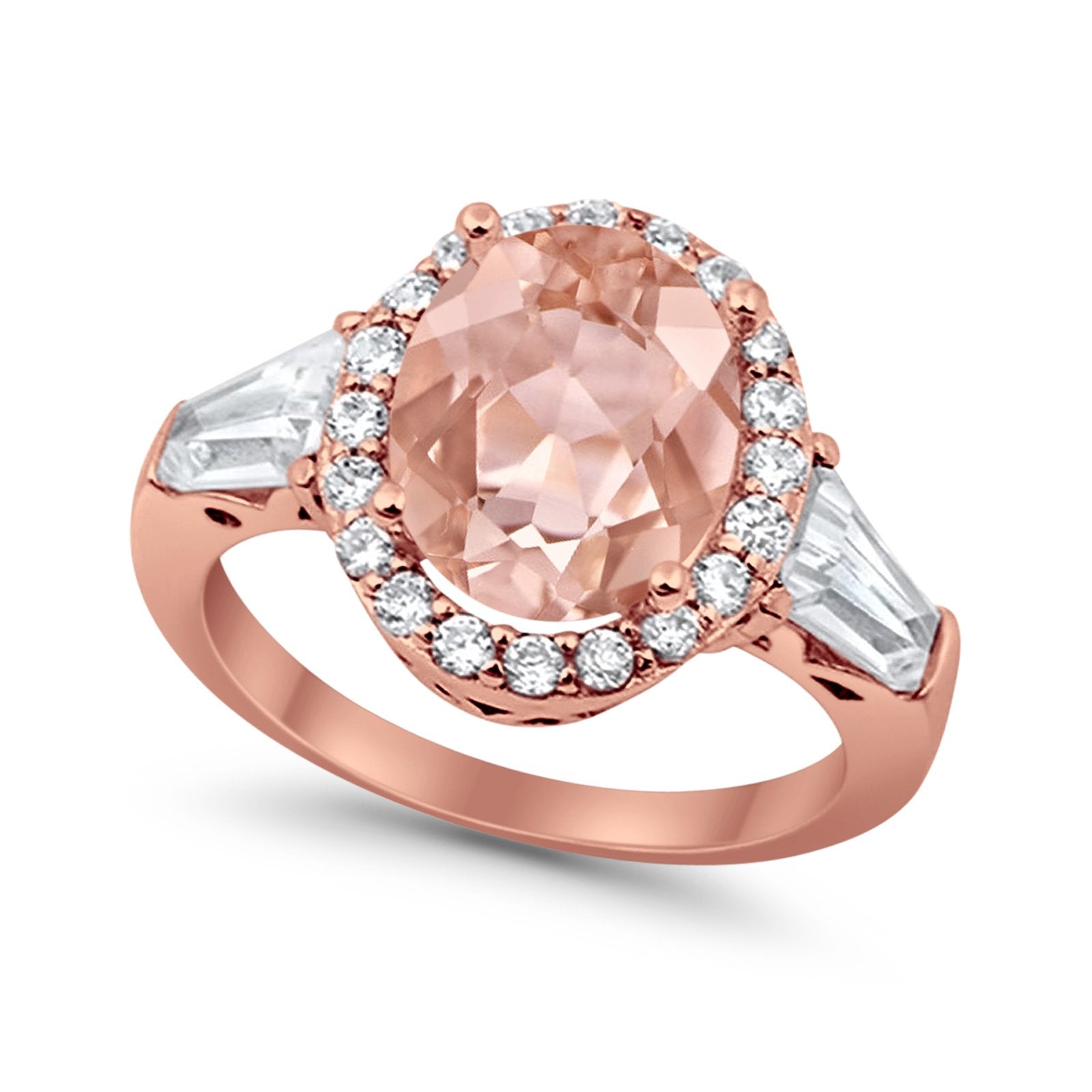 Halo Fashion Ring Round Baguette Simulated CZ 925 Sterling Silver