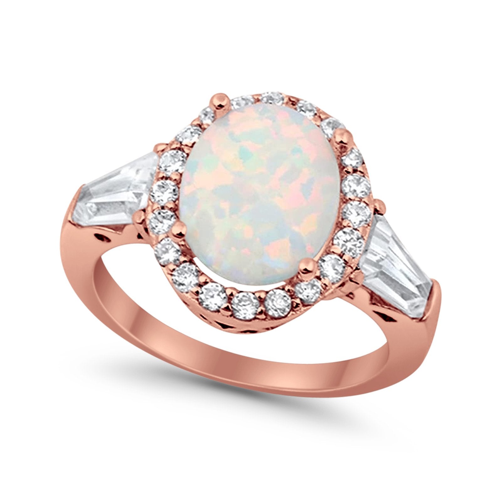 Halo Fashion Ring Round Baguette Simulated CZ 925 Sterling Silver