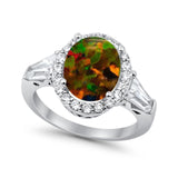 Halo Fashion Ring Round Baguette Simulated CZ 925 Sterling Silver