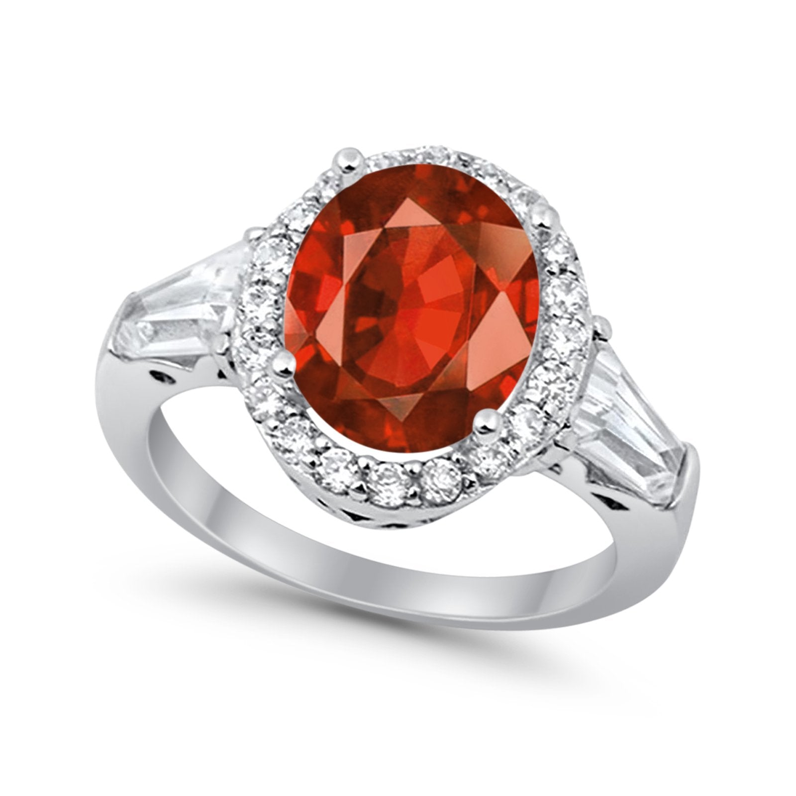 Halo Fashion Ring Round Baguette Simulated CZ 925 Sterling Silver