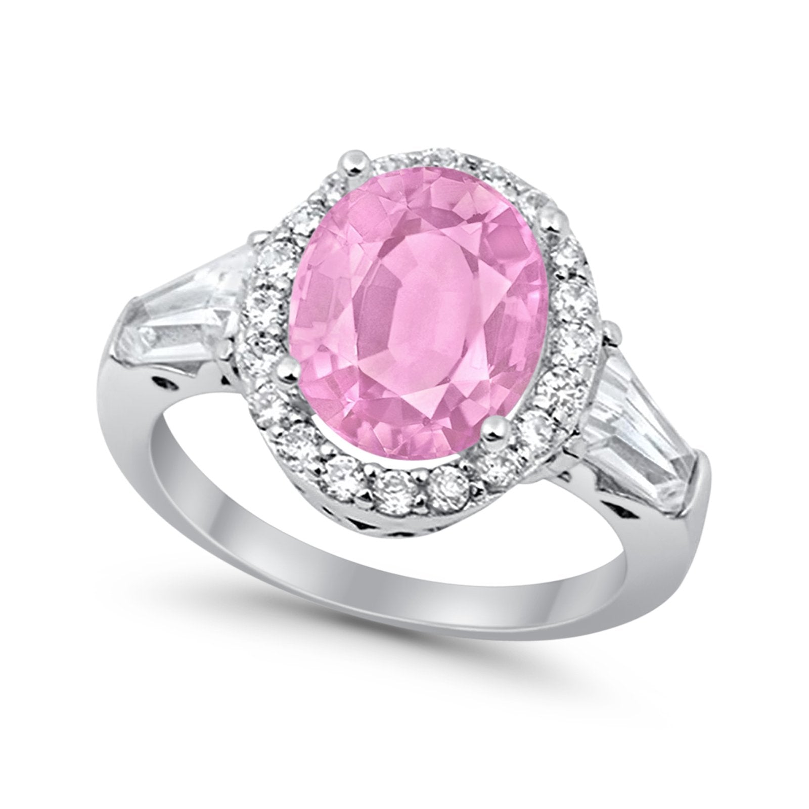 Halo Fashion Ring Round Baguette Simulated CZ 925 Sterling Silver