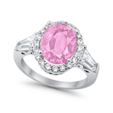 Halo Fashion Ring Round Baguette Simulated CZ 925 Sterling Silver