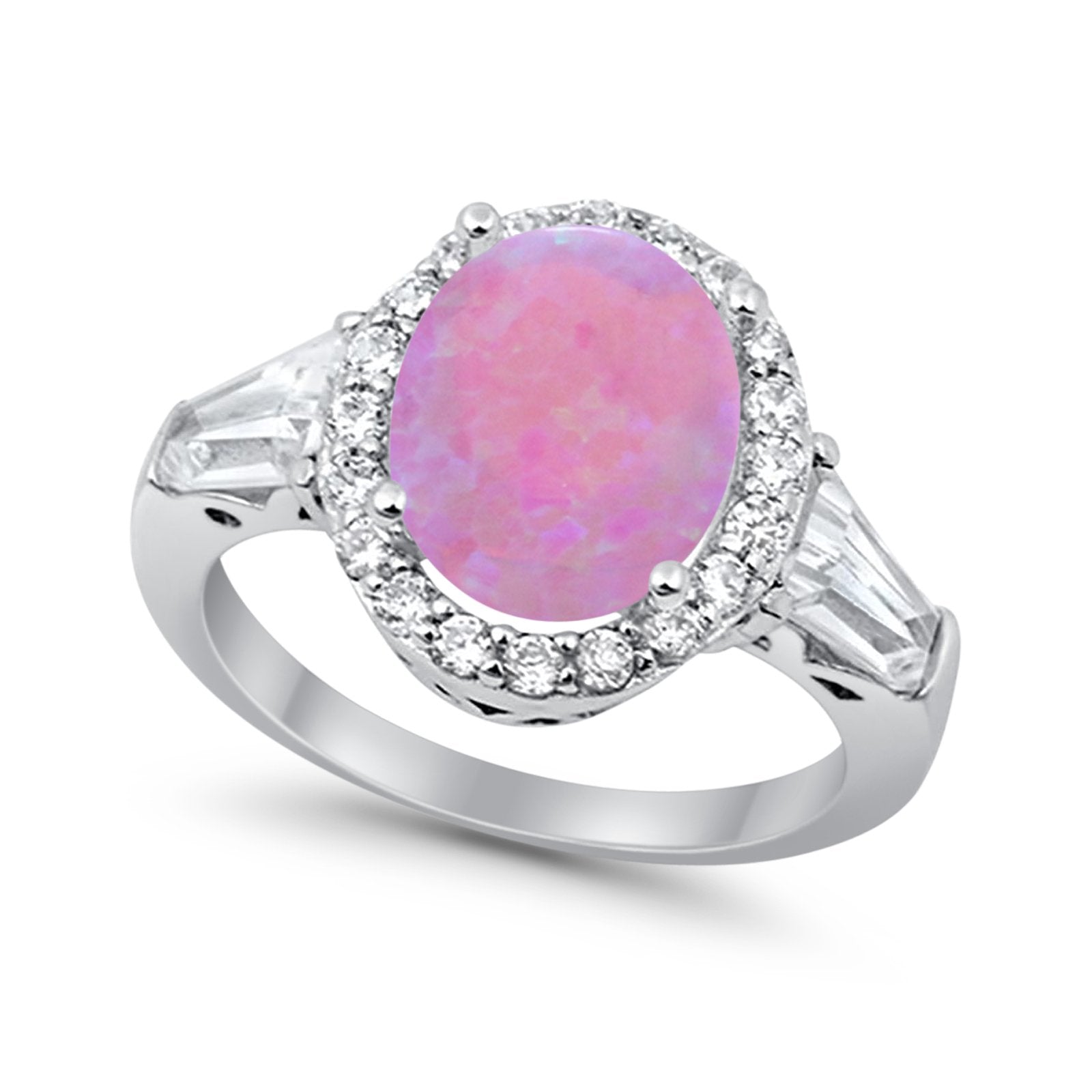Halo Fashion Ring Round Baguette Simulated CZ 925 Sterling Silver