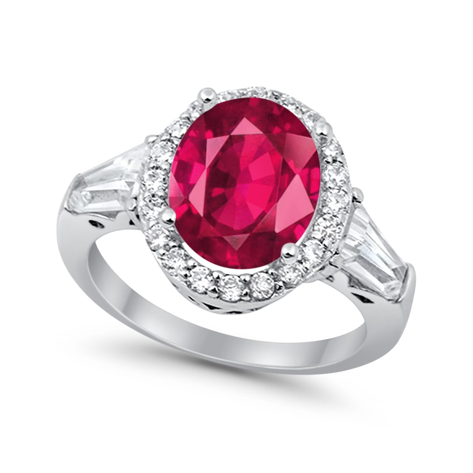 Halo Fashion Ring Round Baguette Simulated CZ 925 Sterling Silver