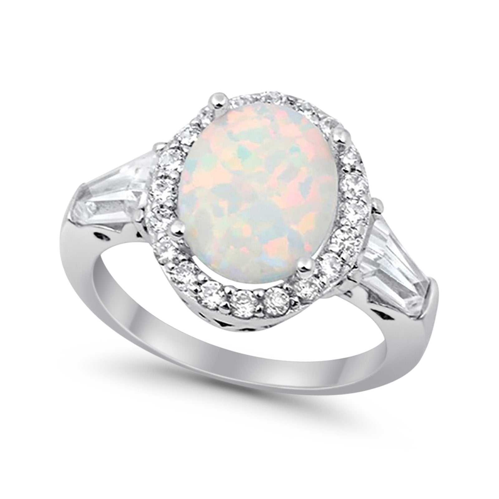 Halo Fashion Ring Round Baguette Simulated CZ 925 Sterling Silver