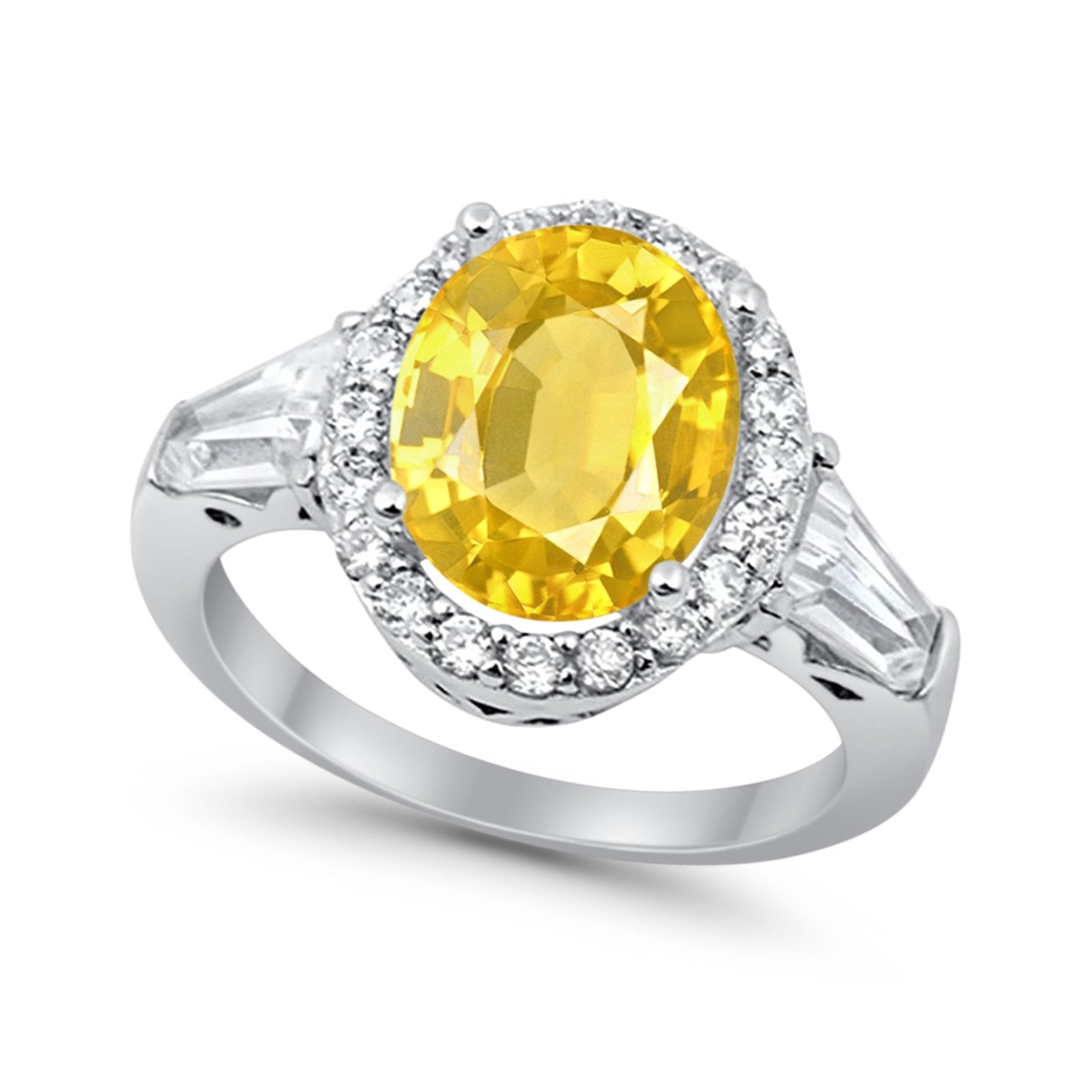 Halo Fashion Ring Round Baguette Simulated CZ 925 Sterling Silver