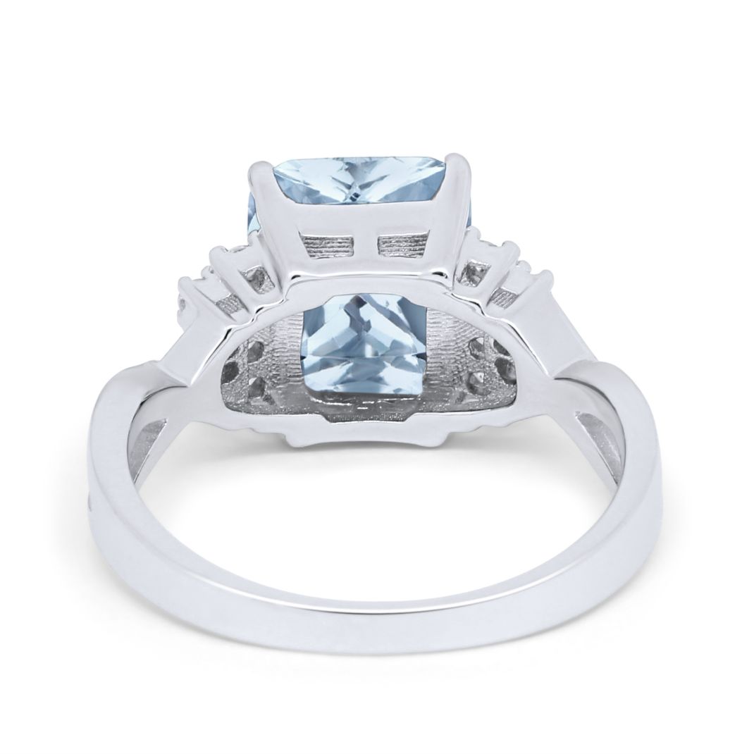 Wedding Ring Emerald Cut Simulated Cubic Zirconia 925 Sterling Silver