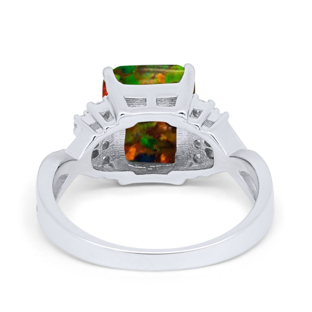 Wedding Ring Emerald Cut Simulated Cubic Zirconia 925 Sterling Silver