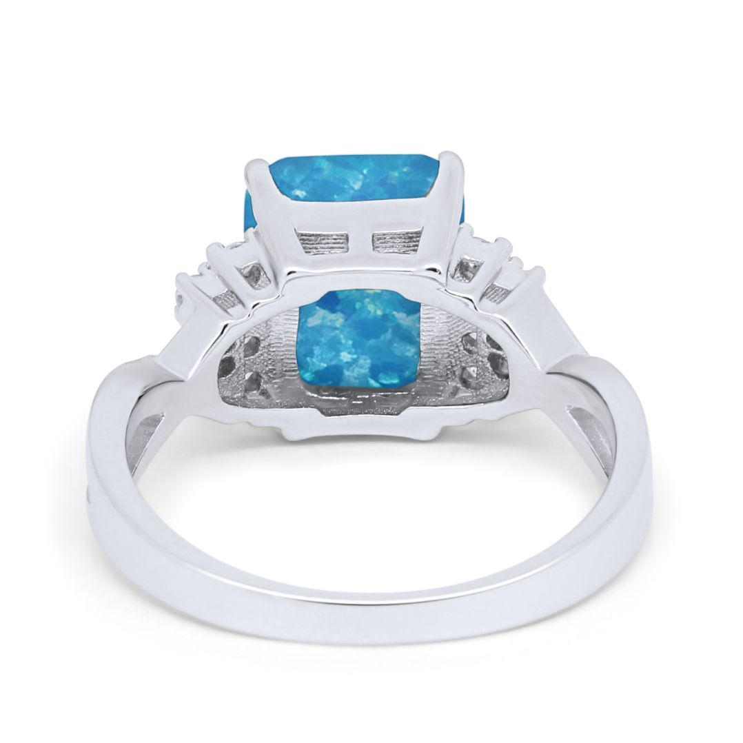 Wedding Ring Emerald Cut Simulated Cubic Zirconia 925 Sterling Silver