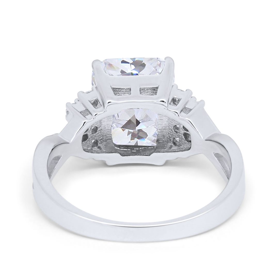 Wedding Ring Emerald Cut Simulated Cubic Zirconia 925 Sterling Silver