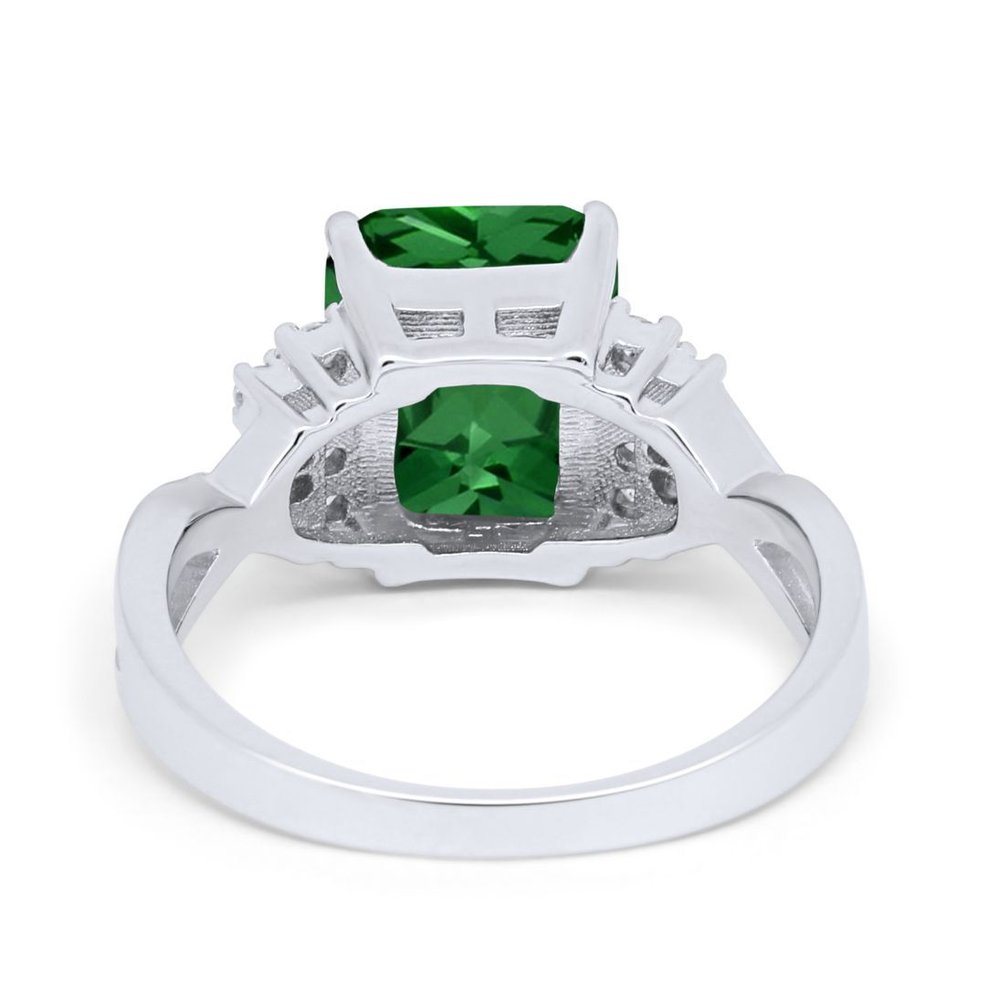 Wedding Ring Emerald Cut Simulated Cubic Zirconia 925 Sterling Silver
