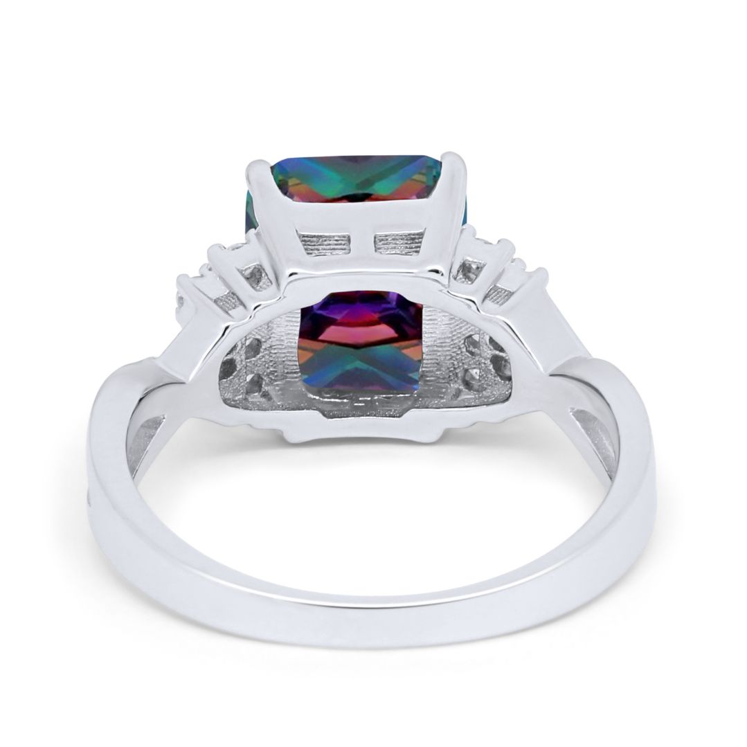 Wedding Ring Emerald Cut Simulated Cubic Zirconia 925 Sterling Silver