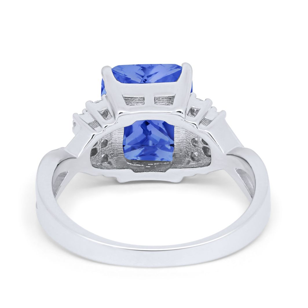 Wedding Ring Emerald Cut Simulated Cubic Zirconia 925 Sterling Silver