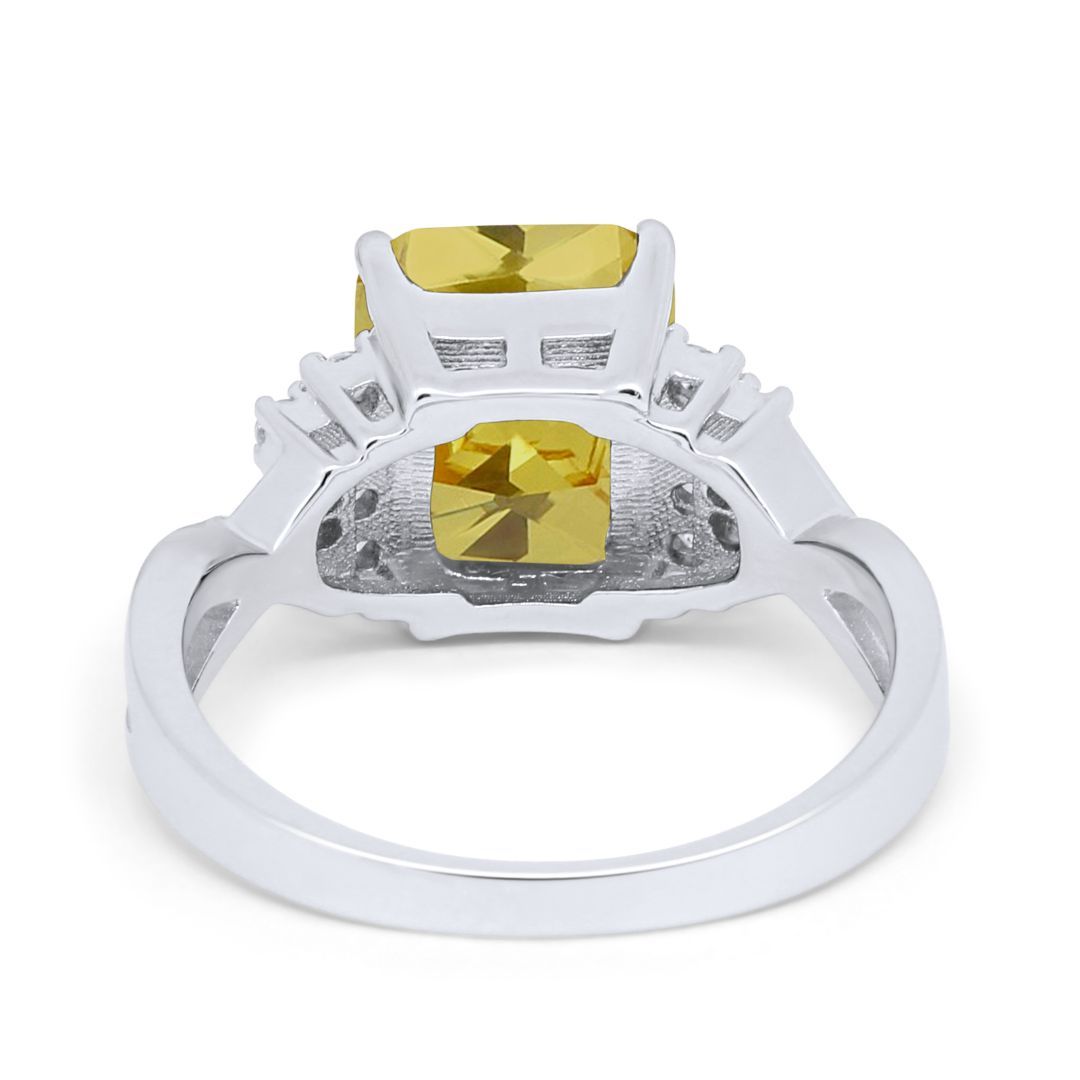 Wedding Ring Emerald Cut Simulated Cubic Zirconia 925 Sterling Silver