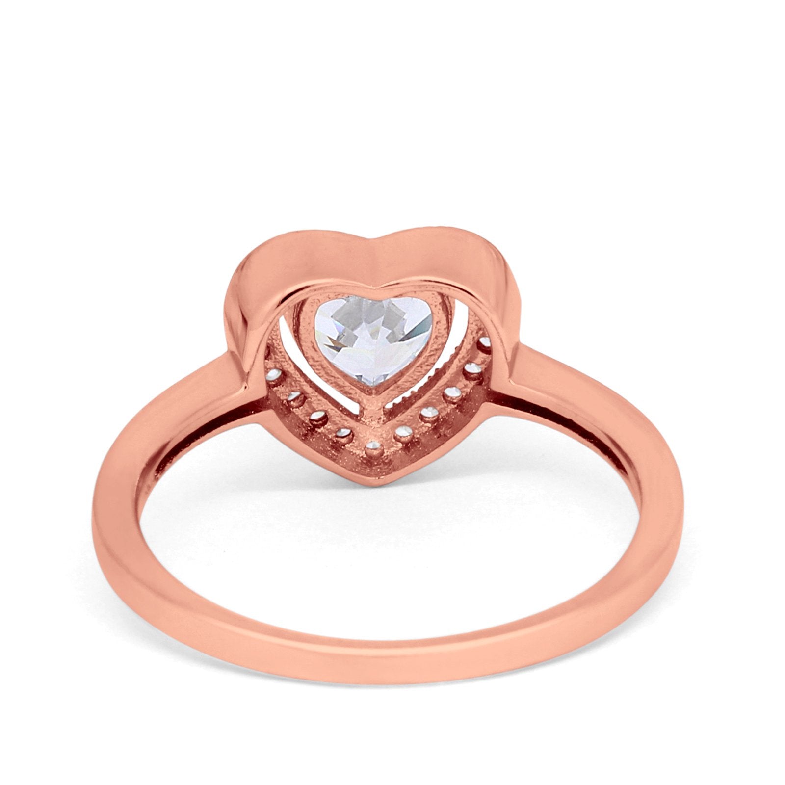 Halo Dazzling Heart Promise Ring Round Simulated CZ 925 Sterling Silver