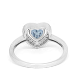 Halo Dazzling Heart Promise Ring Round Simulated CZ 925 Sterling Silver