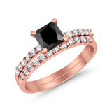 Bridal Set Princess Cut Simulated Cubic Zirconia 925 Sterling Silver Engagement Ring