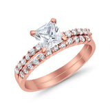 Bridal Set Princess Cut Simulated Cubic Zirconia 925 Sterling Silver Engagement Ring