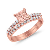 Bridal Set Princess Cut Simulated Cubic Zirconia 925 Sterling Silver Engagement Ring