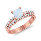 Bridal Set Princess Cut Simulated Cubic Zirconia 925 Sterling Silver Engagement Ring