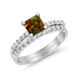 Bridal Set Princess Cut Simulated Cubic Zirconia 925 Sterling Silver Engagement Ring