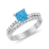 Bridal Set Princess Cut Simulated Cubic Zirconia 925 Sterling Silver Engagement Ring