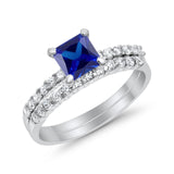 Bridal Set Princess Cut Simulated Cubic Zirconia 925 Sterling Silver Engagement Ring