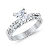Bridal Set Princess Cut Simulated Cubic Zirconia 925 Sterling Silver Engagement Ring