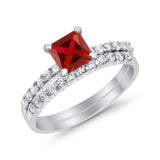 Bridal Set Princess Cut Simulated Cubic Zirconia 925 Sterling Silver Engagement Ring