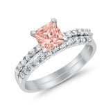 Bridal Set Princess Cut Simulated Cubic Zirconia 925 Sterling Silver Engagement Ring