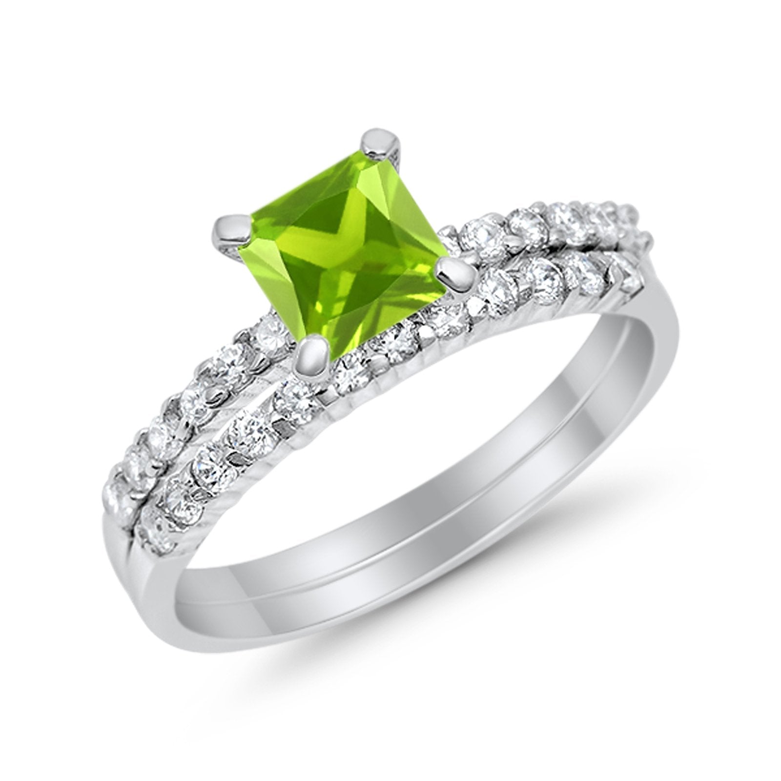 Bridal Set Princess Cut Simulated Cubic Zirconia 925 Sterling Silver Engagement Ring