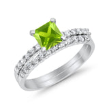 Bridal Set Princess Cut Simulated Cubic Zirconia 925 Sterling Silver Engagement Ring