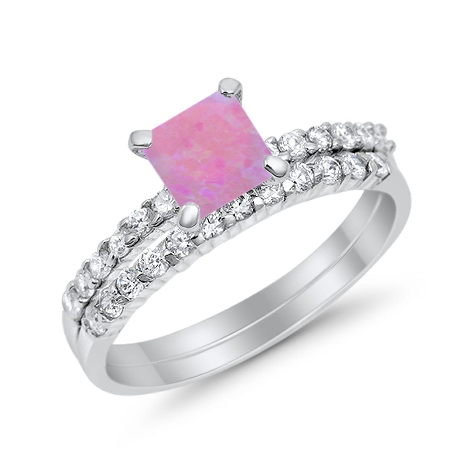 Bridal Set Princess Cut Simulated Cubic Zirconia 925 Sterling Silver Engagement Ring