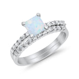 Bridal Set Princess Cut Simulated Cubic Zirconia 925 Sterling Silver Engagement Ring
