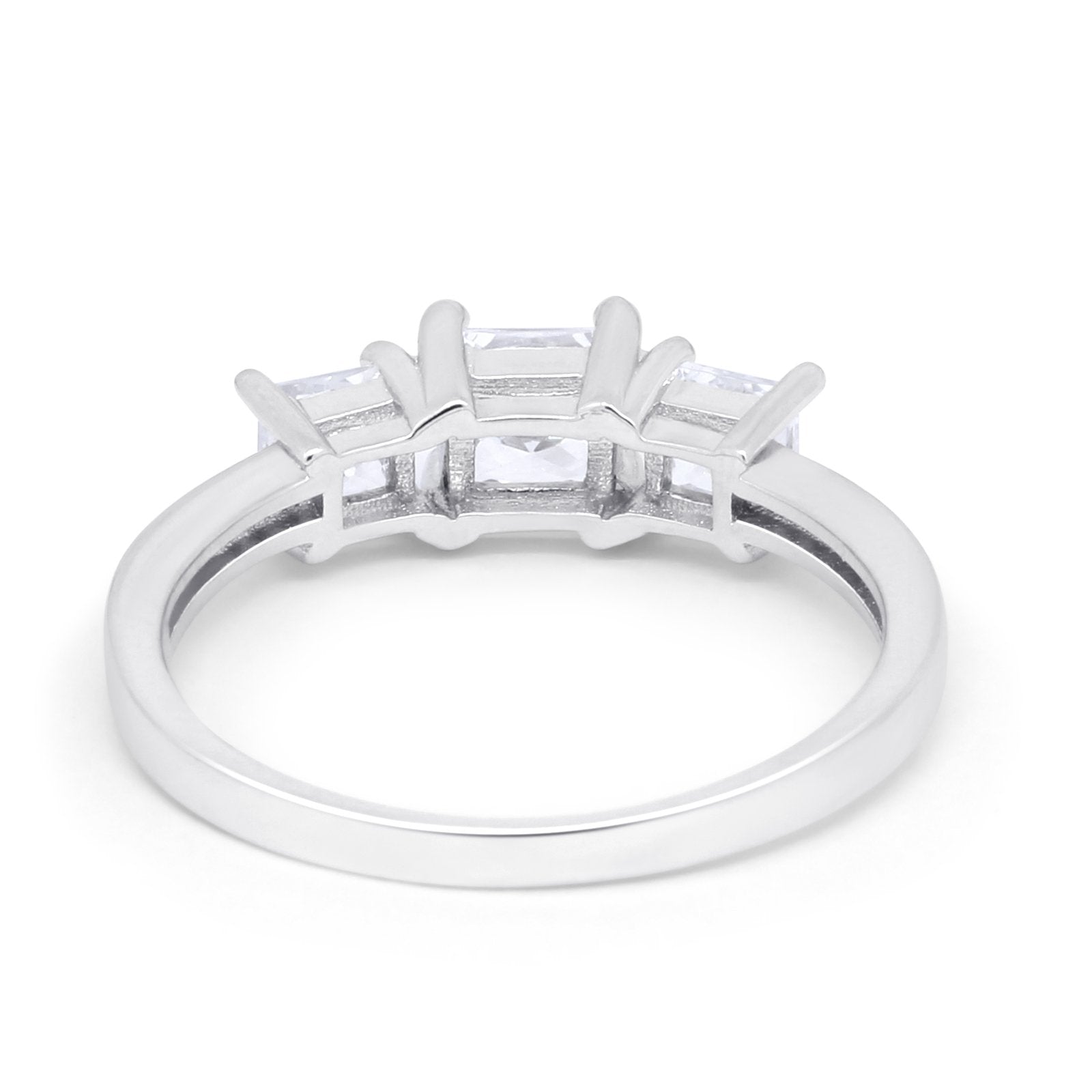 Three Stone Engagement Ring Simulated Cubic Zirconia 925 Sterling Silver