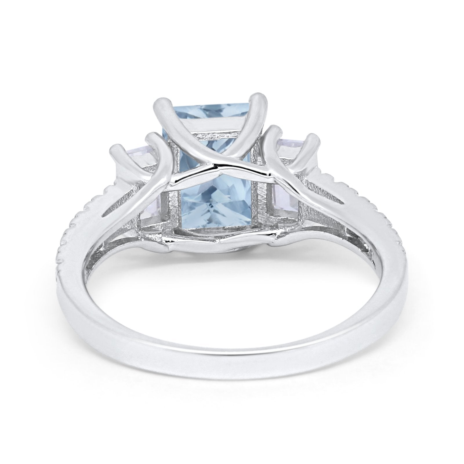 Emerald Cut Engagement Ring Round Simulated Cubic Zirconia 925 Sterling Silver
