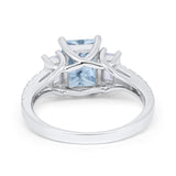 Emerald Cut Engagement Ring Round Simulated Cubic Zirconia 925 Sterling Silver