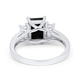 Emerald Cut Engagement Ring Round Simulated Cubic Zirconia 925 Sterling Silver