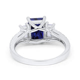 Emerald Cut Engagement Ring Round Simulated Cubic Zirconia 925 Sterling Silver