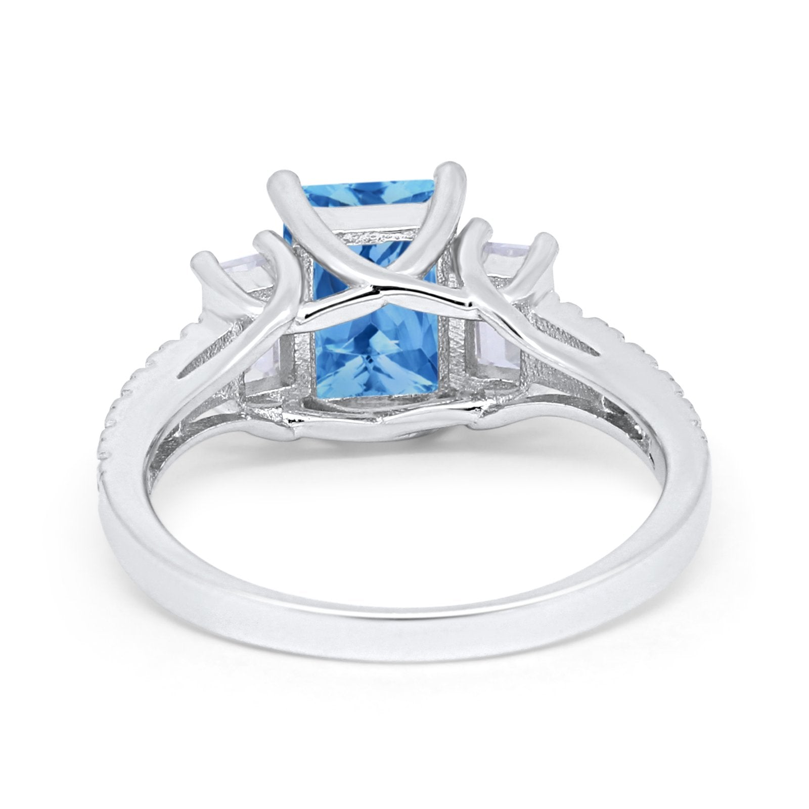 Emerald Cut Engagement Ring Round Simulated Cubic Zirconia 925 Sterling Silver