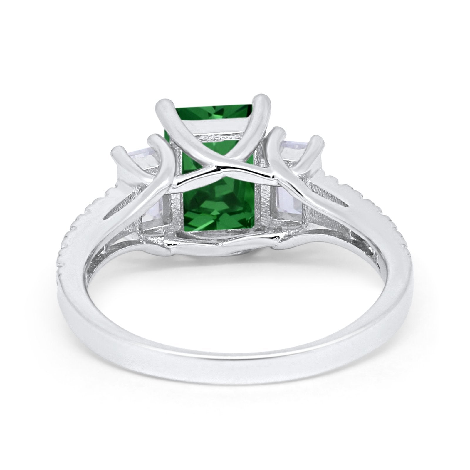 Emerald Cut Engagement Ring Round Simulated Cubic Zirconia 925 Sterling Silver