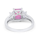 Emerald Cut Engagement Ring Round Simulated Cubic Zirconia 925 Sterling Silver