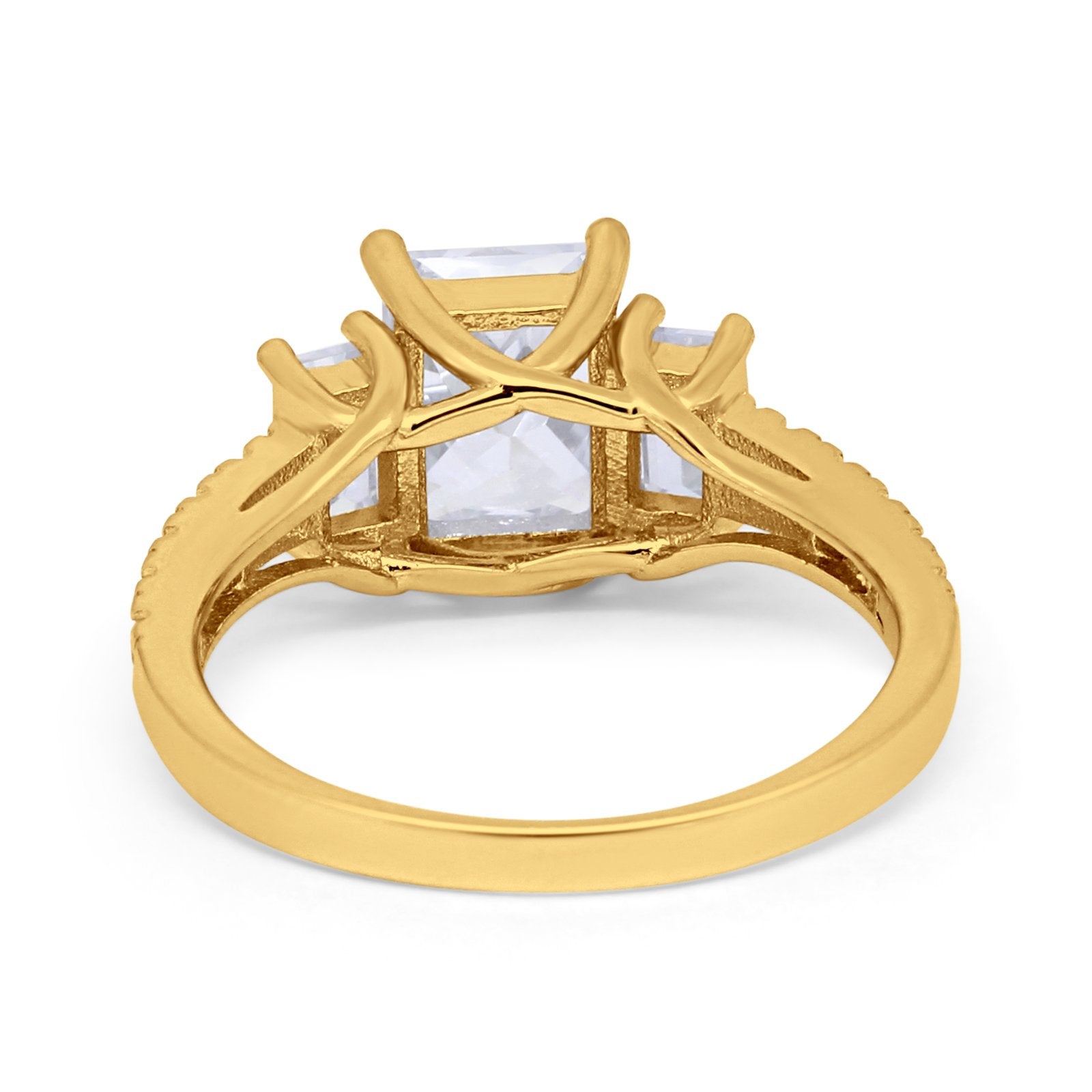 Emerald Cut Engagement Ring Round Simulated Cubic Zirconia 925 Sterling Silver